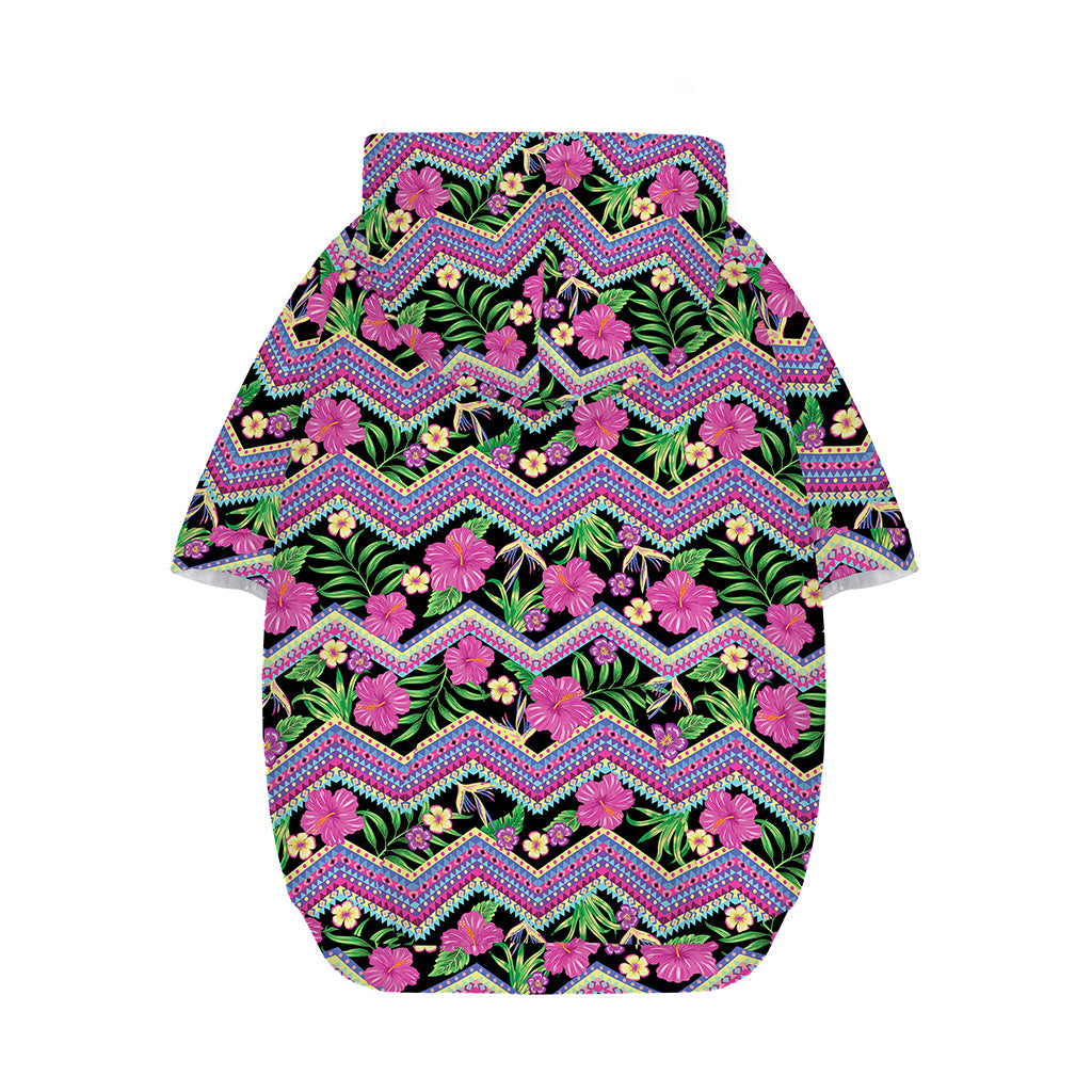 Tropical Hibiscus Flowers Aztec Print Dog Zip Up Hoodie