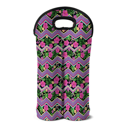 Tropical Hibiscus Flowers Aztec Print Double Neoprene Wine Tote