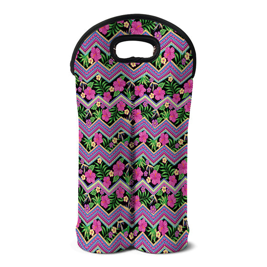 Tropical Hibiscus Flowers Aztec Print Double Neoprene Wine Tote