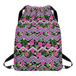 Tropical Hibiscus Flowers Aztec Print Drawstring Backpack