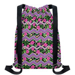 Tropical Hibiscus Flowers Aztec Print Drawstring Backpack