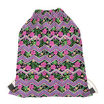 Tropical Hibiscus Flowers Aztec Print Drawstring Bag