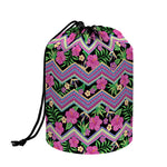 Tropical Hibiscus Flowers Aztec Print Drawstring Makeup Bag