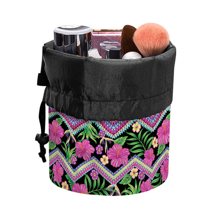 Tropical Hibiscus Flowers Aztec Print Drawstring Makeup Bag