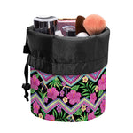 Tropical Hibiscus Flowers Aztec Print Drawstring Makeup Bag