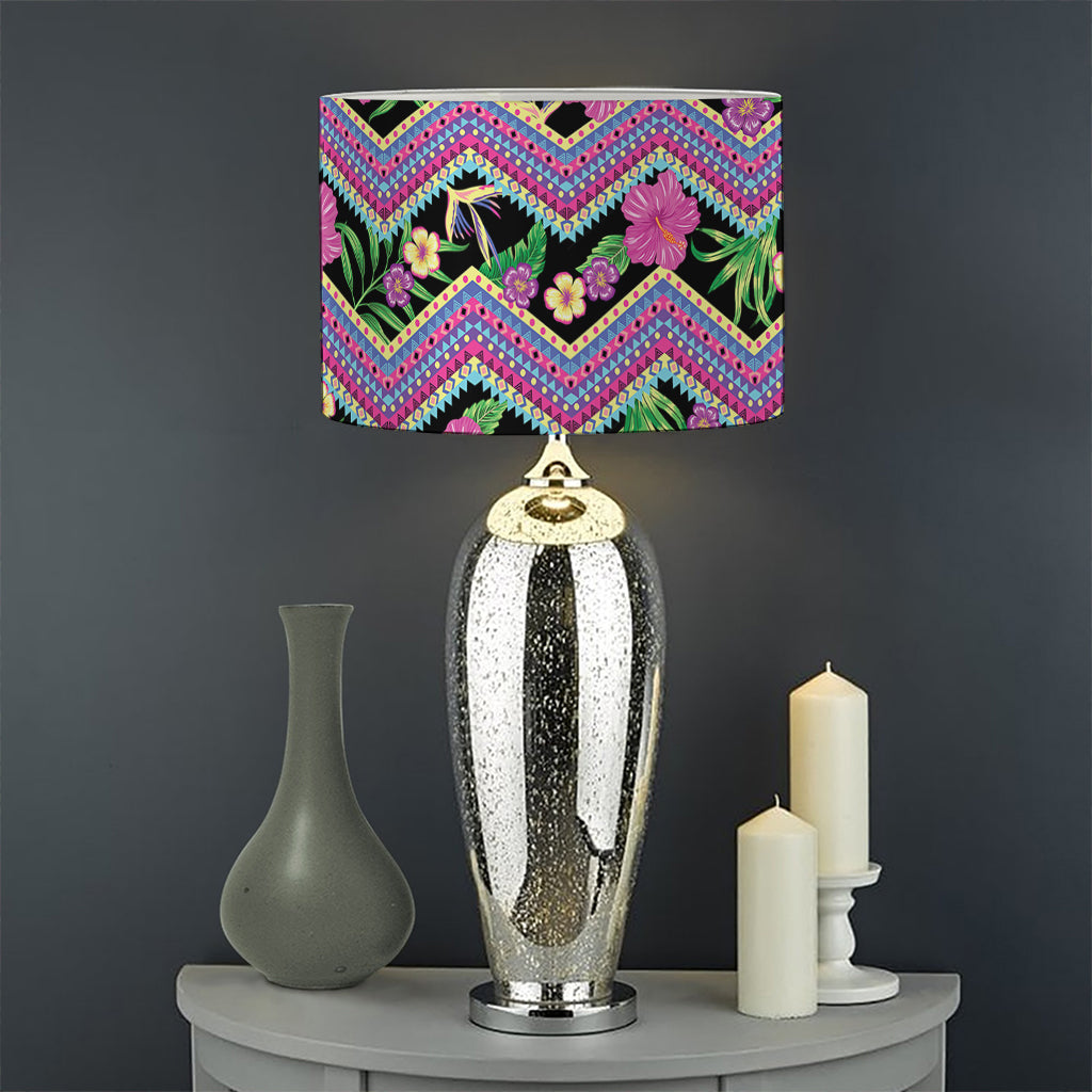 Tropical Hibiscus Flowers Aztec Print Drum Lamp Shade
