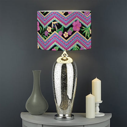 Tropical Hibiscus Flowers Aztec Print Drum Lamp Shade