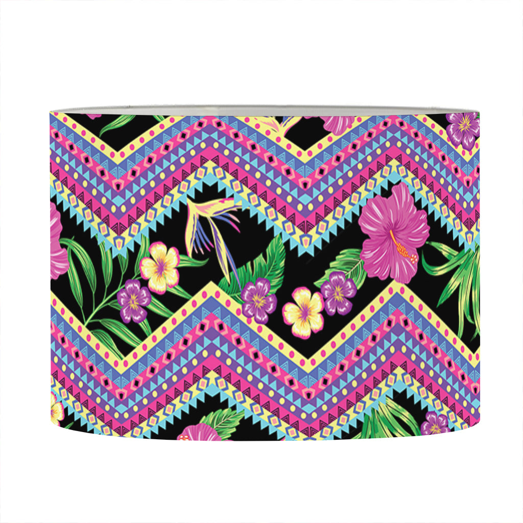 Tropical Hibiscus Flowers Aztec Print Drum Lamp Shade