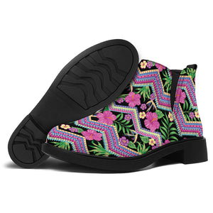 Tropical Hibiscus Flowers Aztec Print Flat Ankle Boots