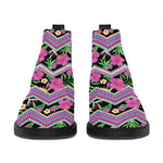 Tropical Hibiscus Flowers Aztec Print Flat Ankle Boots