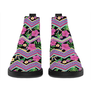 Tropical Hibiscus Flowers Aztec Print Flat Ankle Boots