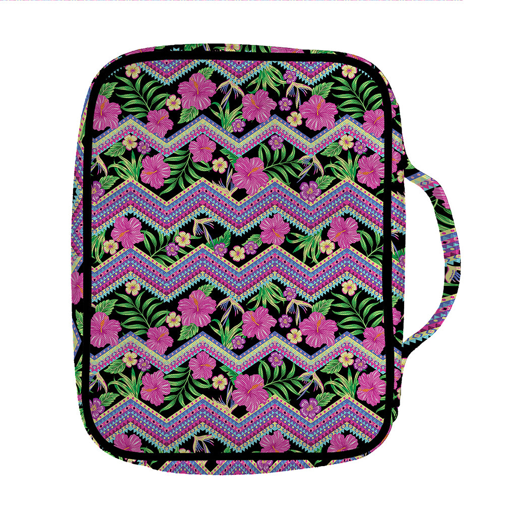 Tropical Hibiscus Flowers Aztec Print Front Pocket Bible Bag