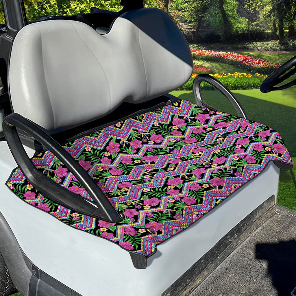 Tropical Hibiscus Flowers Aztec Print Golf Cart Seat Cover