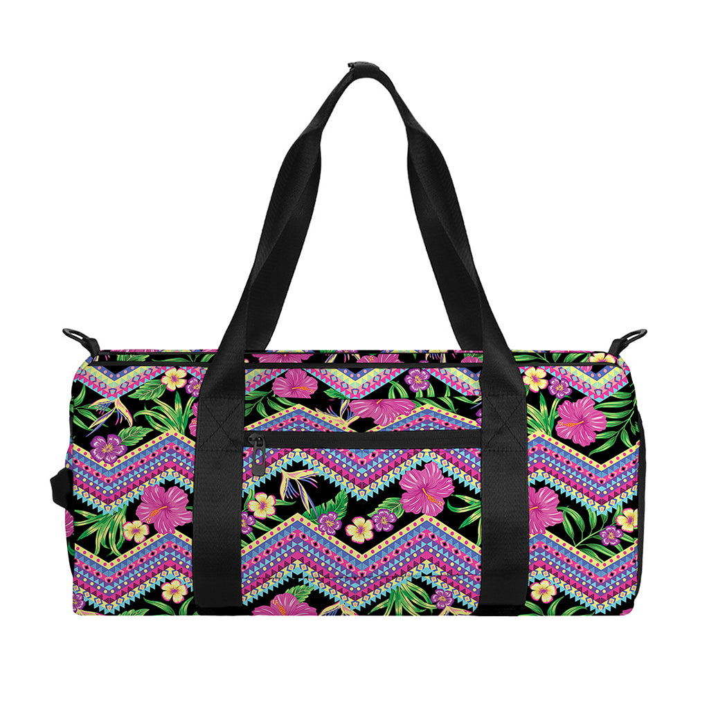 Tropical Hibiscus Flowers Aztec Print Gym Bag