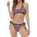 Tropical Hibiscus Flowers Aztec Print Halter Scoop Tie Side Bikini
