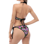 Tropical Hibiscus Flowers Aztec Print Halter Scoop Tie Side Bikini
