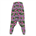 Tropical Hibiscus Flowers Aztec Print Hammer Pants