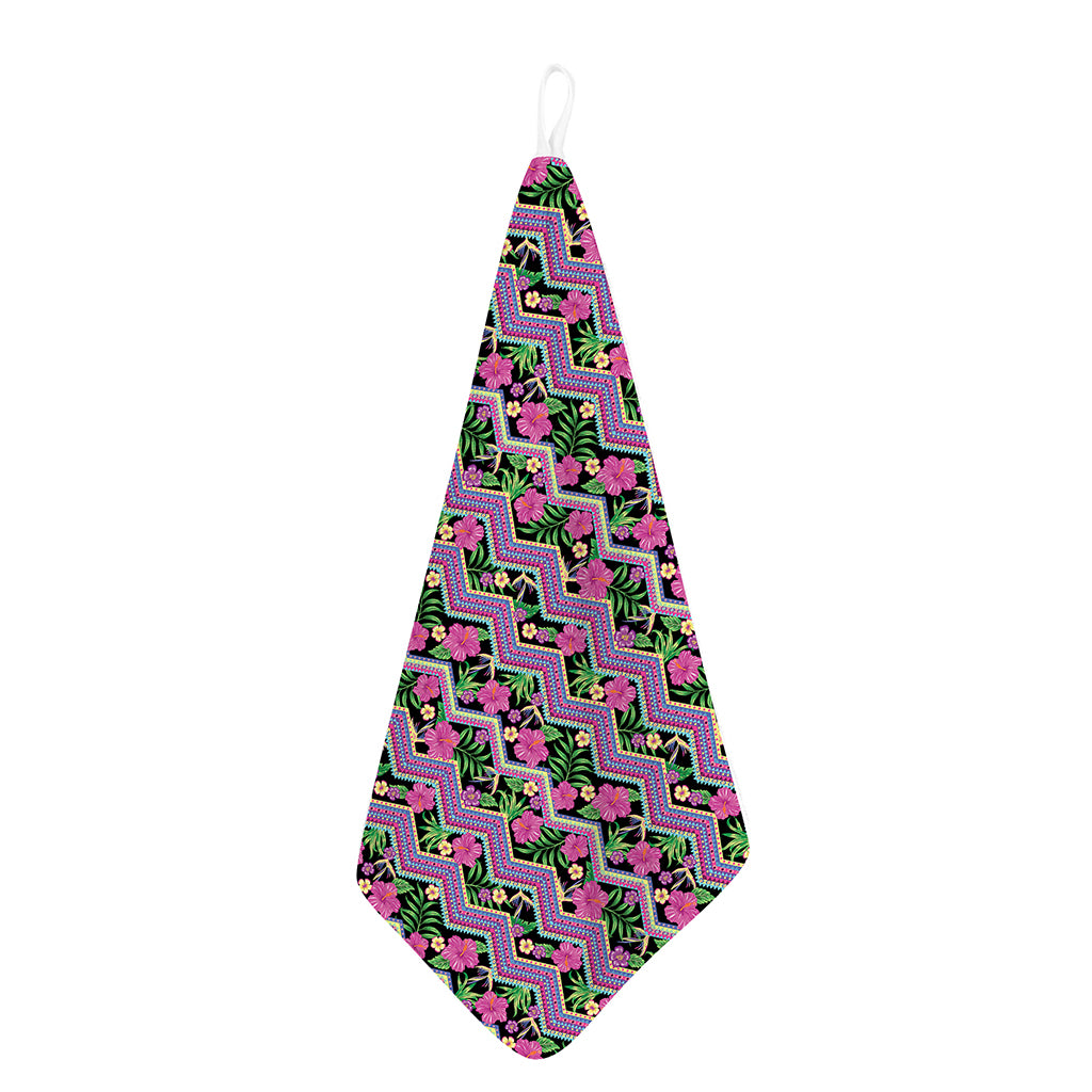 Tropical Hibiscus Flowers Aztec Print Hand Towel
