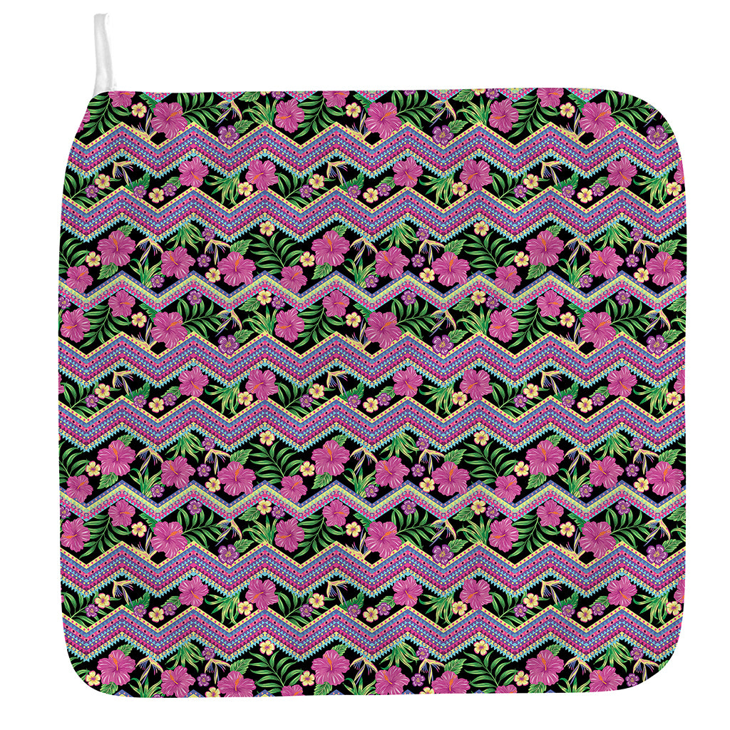 Tropical Hibiscus Flowers Aztec Print Hand Towel