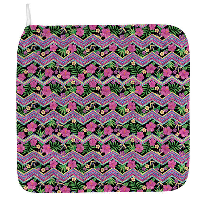 Tropical Hibiscus Flowers Aztec Print Hand Towel