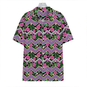 Tropical Hibiscus Flowers Aztec Print Hawaiian Shirt