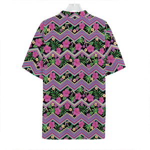 Tropical Hibiscus Flowers Aztec Print Hawaiian Shirt