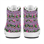 Tropical Hibiscus Flowers Aztec Print High Top Leather Sneakers