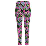 Tropical Hibiscus Flowers Aztec Print High-Waisted Pocket Leggings