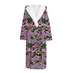 Tropical Hibiscus Flowers Aztec Print Hooded Bathrobe