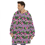 Tropical Hibiscus Flowers Aztec Print Hoodie Blanket