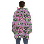 Tropical Hibiscus Flowers Aztec Print Hoodie Blanket