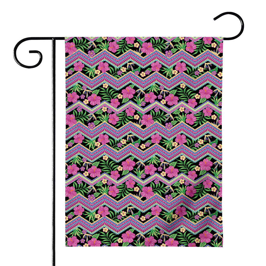 Tropical Hibiscus Flowers Aztec Print House Flag