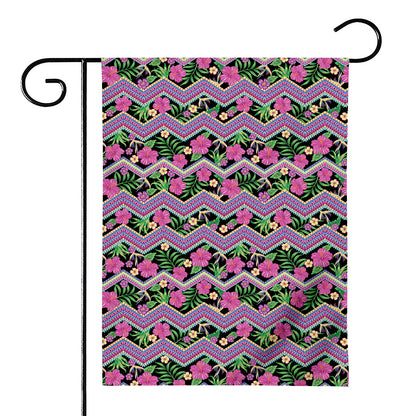 Tropical Hibiscus Flowers Aztec Print House Flag