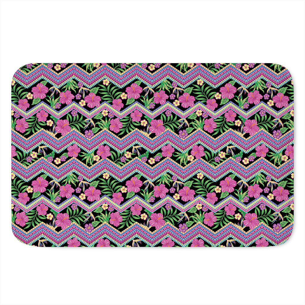 Tropical Hibiscus Flowers Aztec Print Indoor Door Mat