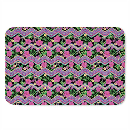 Tropical Hibiscus Flowers Aztec Print Indoor Door Mat