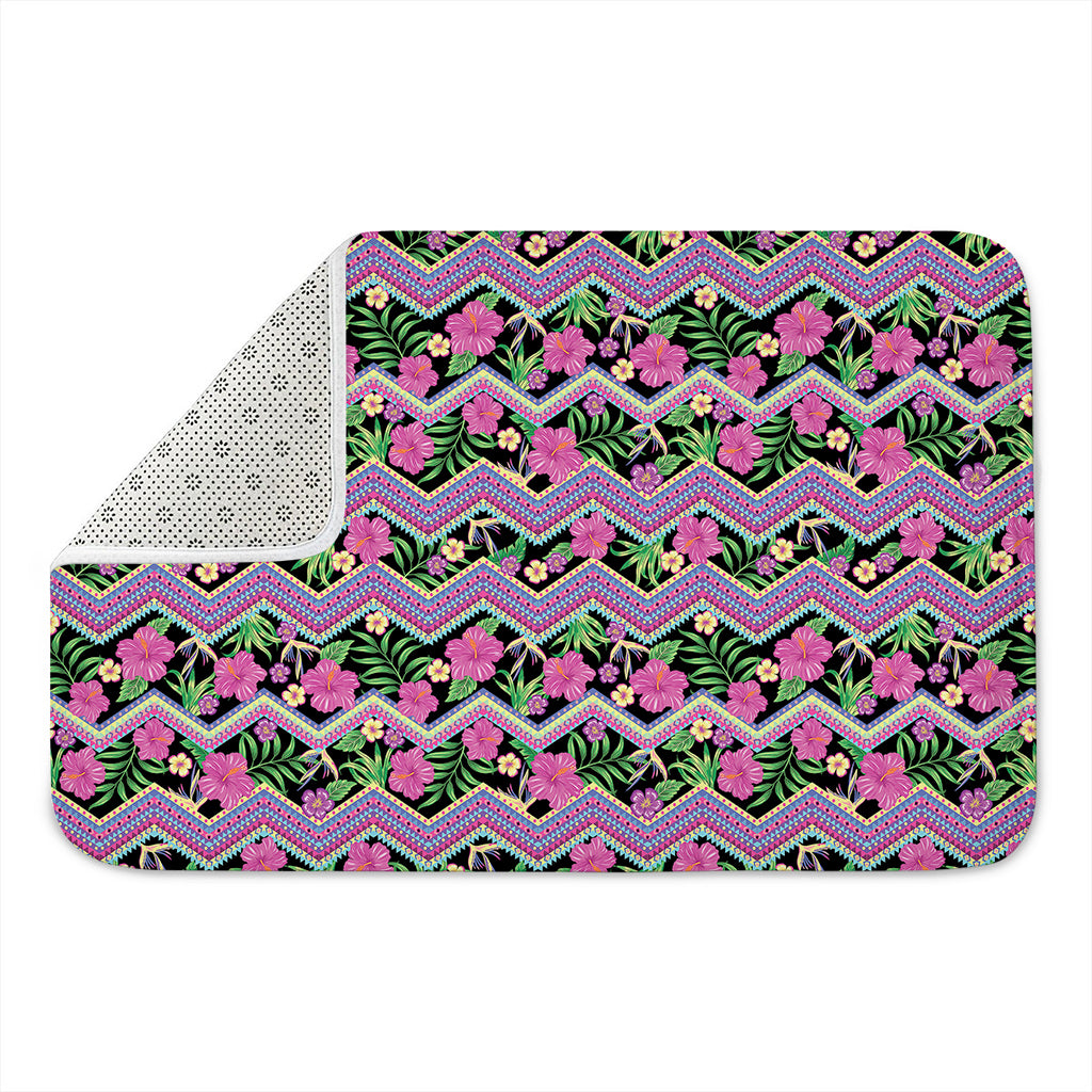 Tropical Hibiscus Flowers Aztec Print Indoor Door Mat