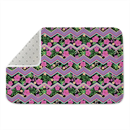 Tropical Hibiscus Flowers Aztec Print Indoor Door Mat
