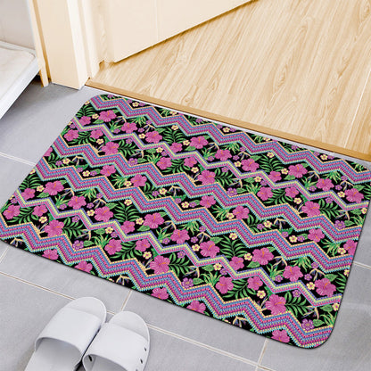 Tropical Hibiscus Flowers Aztec Print Indoor Door Mat