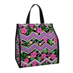 Tropical Hibiscus Flowers Aztec Print Insulated Lunch Tote