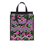 Tropical Hibiscus Flowers Aztec Print Insulated Lunch Tote