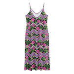 Tropical Hibiscus Flowers Aztec Print Jersey Midi Cami Dress