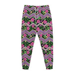 Tropical Hibiscus Flowers Aztec Print Jogger Pants