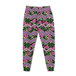 Tropical Hibiscus Flowers Aztec Print Jogger Pants