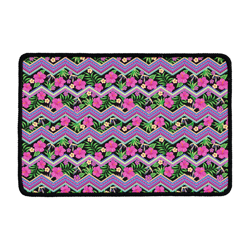 Tropical Hibiscus Flowers Aztec Print Kitchen Mat