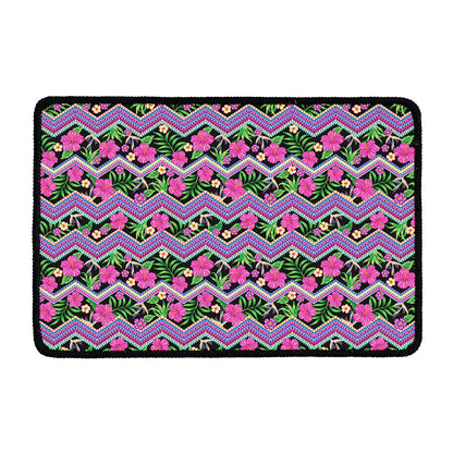 Tropical Hibiscus Flowers Aztec Print Kitchen Mat