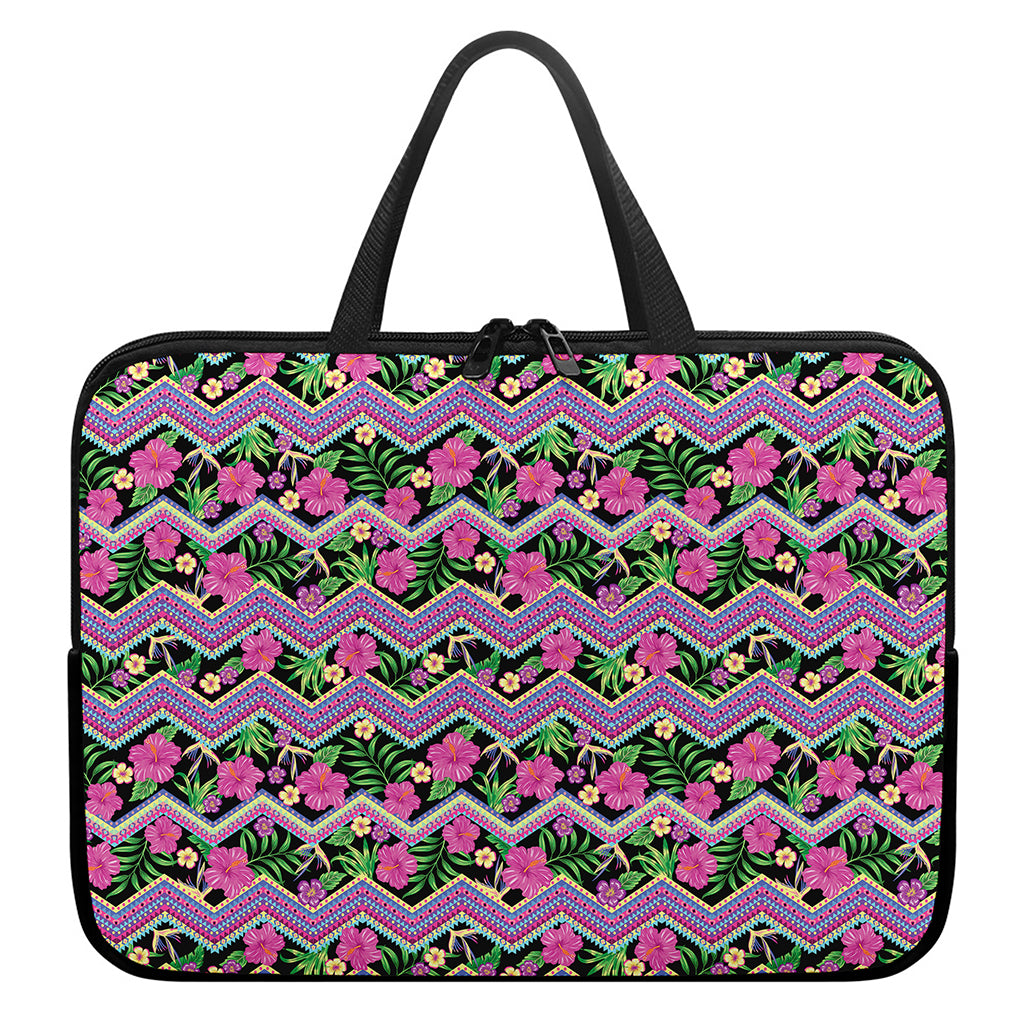 Tropical Hibiscus Flowers Aztec Print Laptop Sleeve With Handle