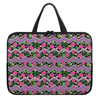 Tropical Hibiscus Flowers Aztec Print Laptop Sleeve With Handle