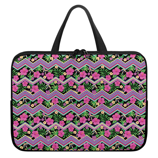 Tropical Hibiscus Flowers Aztec Print Laptop Sleeve With Handle
