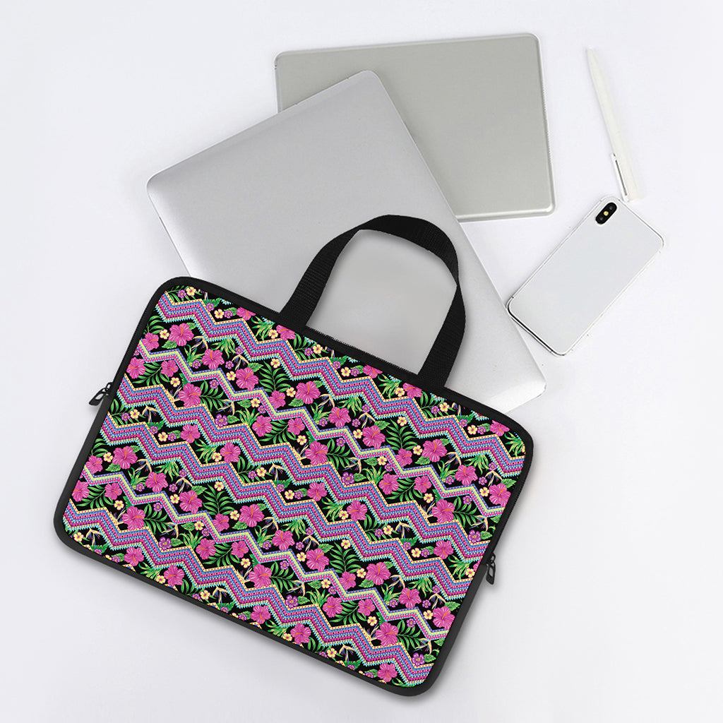 Tropical Hibiscus Flowers Aztec Print Laptop Sleeve With Handle