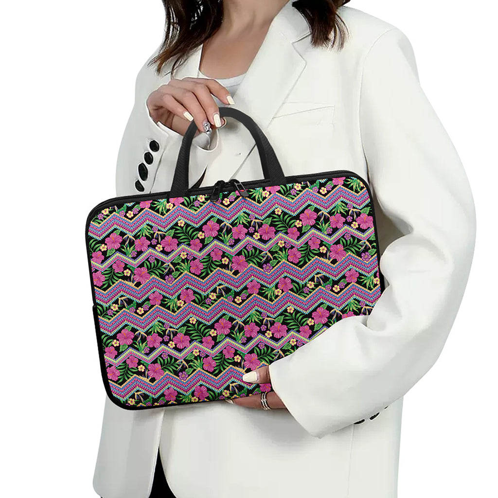 Tropical Hibiscus Flowers Aztec Print Laptop Sleeve With Handle